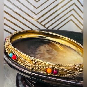 Vintage  Gold Bangle with Multicolor Bead Accents